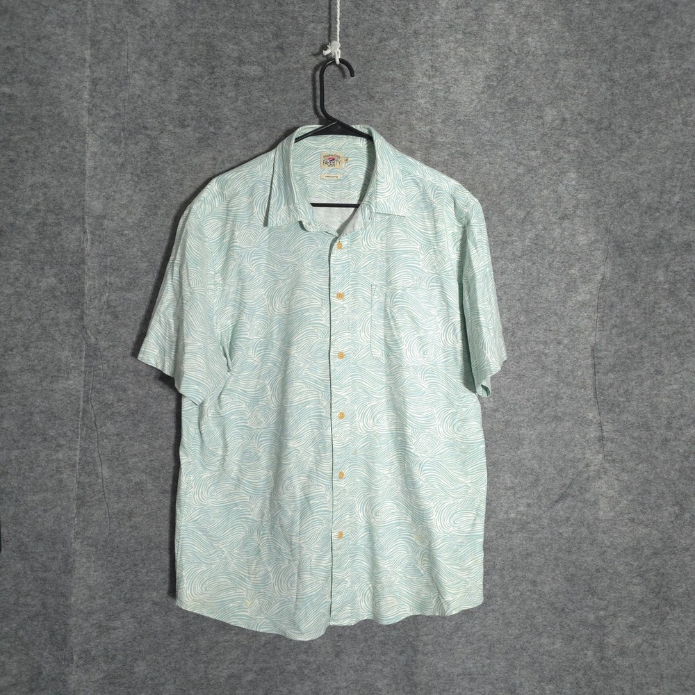 Faherty Wave Print Shirt Mens L Mint Green Short Sleeve Button Down MWU2111